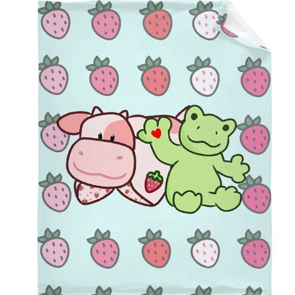 New Strawberry Cow Frog Fleece Throw Blanket "Love is Like a Blanket" 50x60" - Picture 5 of 5